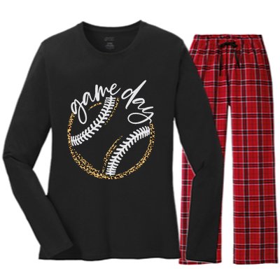 Game Day Baseball Baseball Life Softball Life For Mom Women's Long Sleeve Flannel Pajama Set 