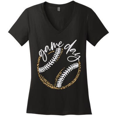 Game Day Baseball Baseball Life Softball Life For Mom Women's V-Neck T-Shirt