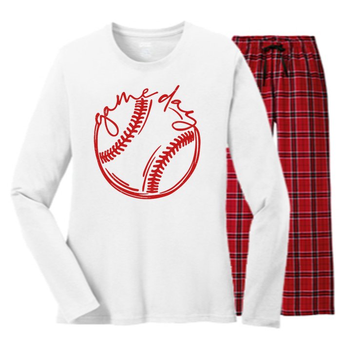 Game Day Baseball Women's Long Sleeve Flannel Pajama Set 