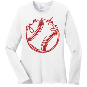 Game Day Baseball Ladies Long Sleeve Shirt