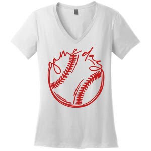 Game Day Baseball Women's V-Neck T-Shirt