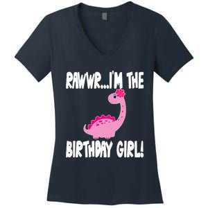 Girl Dinosaur Birthday Party - I'm The Birthday Girl Women's V-Neck T-Shirt