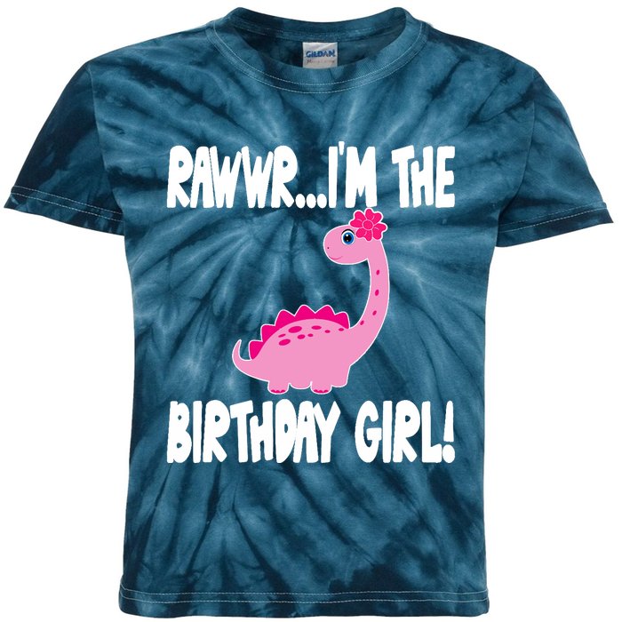 Girl Dinosaur Birthday Party - I'm The Birthday Girl Kids Tie-Dye T-Shirt