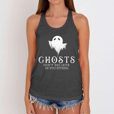 Ghosts Don't Believe In You Either Paranormal Investigator Women's Knotted Racerback Tank