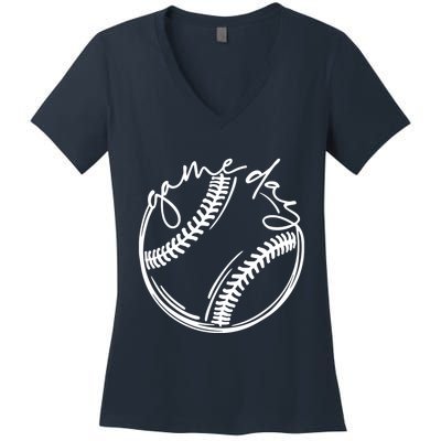 Game Day Baseball Baseball Life, Softball Life For Mom Women's V-Neck T-Shirt