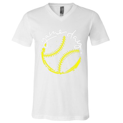 Game Day Baseball Life, Softball Life For Mom V-Neck T-Shirt