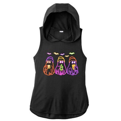 Ghost Drinking Coffee Funny Halloween Costume Coffee Lover Ladies PosiCharge Tri-Blend Wicking Draft Hoodie Tank