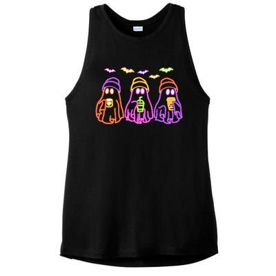 Ghost Drinking Coffee Funny Halloween Costume Coffee Lover Ladies PosiCharge Tri-Blend Wicking Tank