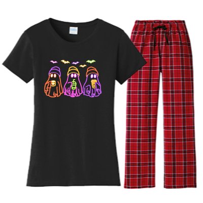 Ghost Drinking Coffee Funny Halloween Costume Coffee Lover Women's Flannel Pajama Set