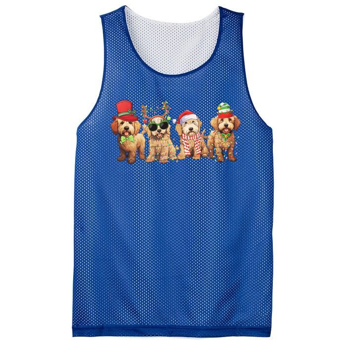 Golden Doodle Christmas Dogs Xmas Lights Christmas Xmas Tree Gift Mesh Reversible Basketball Jersey Tank