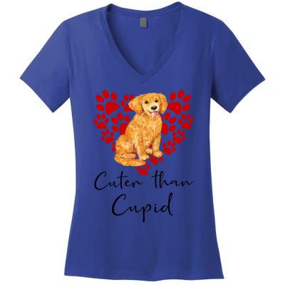 Goldie Dog Cuter Than Cupid Golden Retriever Valentines Day Cute Gift Women's V-Neck T-Shirt