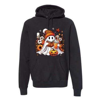 Ghost Drinking Coffee Book Reading Halloween Pumpkin Flower Premium Hoodie