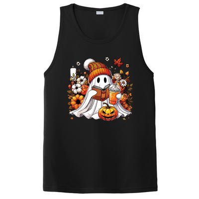 Ghost Drinking Coffee Book Reading Halloween Pumpkin Flower PosiCharge Competitor Tank