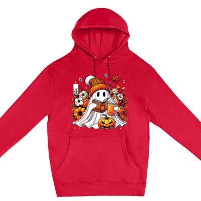 Ghost Drinking Coffee Book Reading Halloween Pumpkin Flower Premium Pullover Hoodie