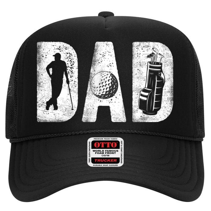 Golfing Dad Classic Bold Font FatherS Day Golf Daddy High Crown Mesh Back Trucker Hat