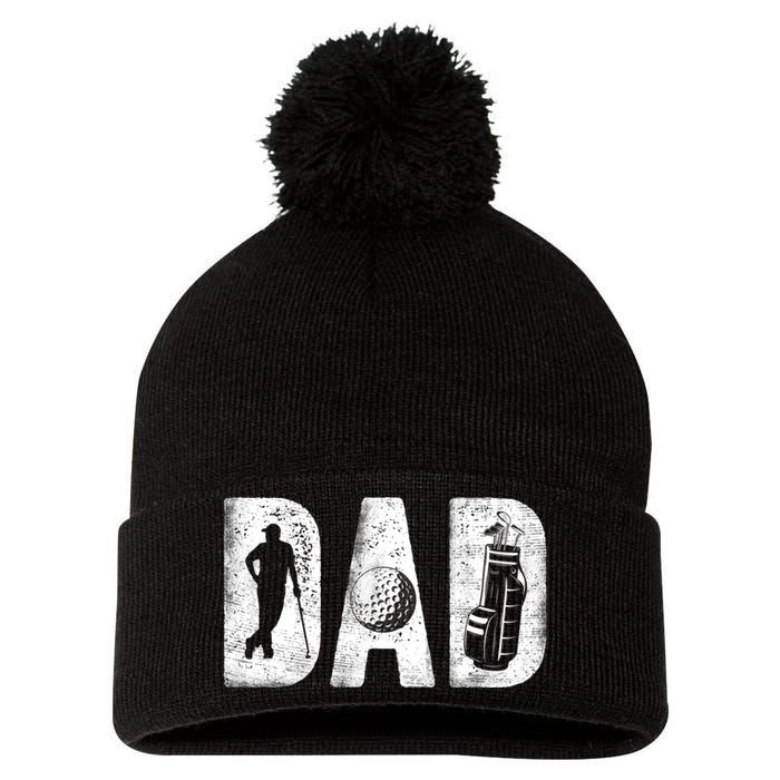 Golfing Dad Classic Bold Font FatherS Day Golf Daddy Pom Pom 12in Knit Beanie