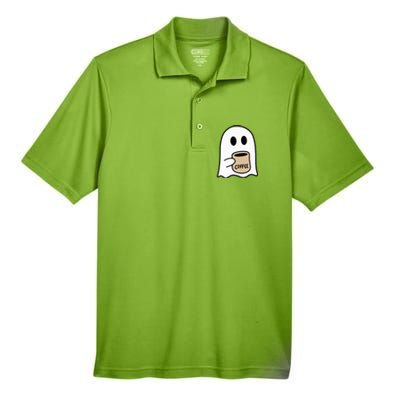 Ghost Drinking Coffee Funny Halloween Costume Men's Origin Performance Pique Polo