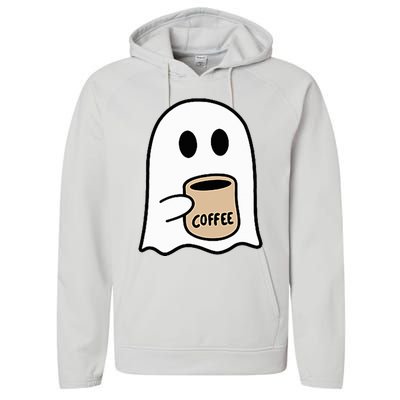 Ghost Drinking Coffee Funny Halloween Costume Performance Fleece Hoodie