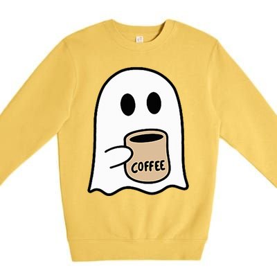 Ghost Drinking Coffee Funny Halloween Costume Premium Crewneck Sweatshirt