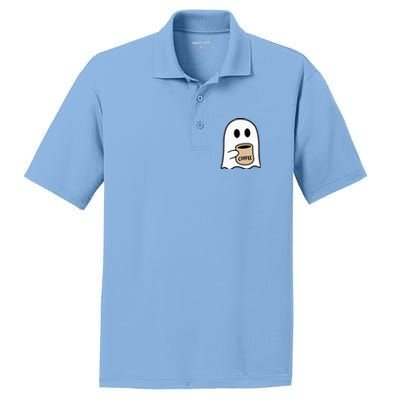 Ghost Drinking Coffee Funny Halloween Costume PosiCharge RacerMesh Polo