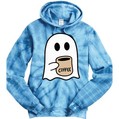 Ghost Drinking Coffee Funny Halloween Costume Tie Dye Hoodie