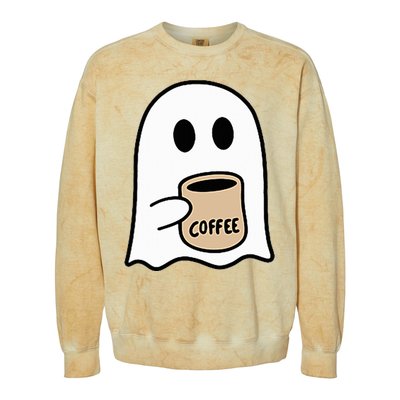 Ghost Drinking Coffee Funny Halloween Costume Colorblast Crewneck Sweatshirt