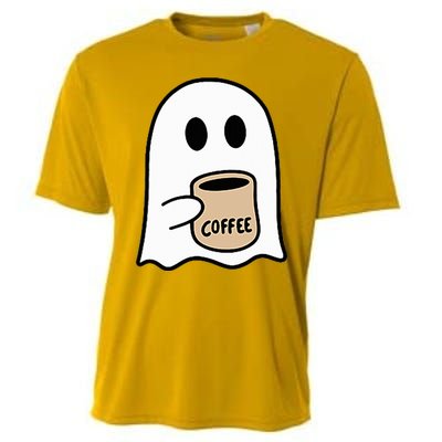 Ghost Drinking Coffee Funny Halloween Costume Cooling Performance Crew T-Shirt