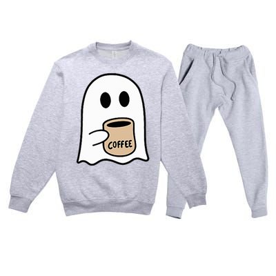 Ghost Drinking Coffee Funny Halloween Costume Premium Crewneck Sweatsuit Set