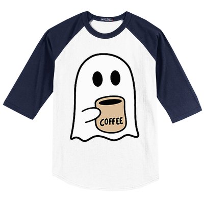 Ghost Drinking Coffee Funny Halloween Costume Baseball Sleeve Shirt