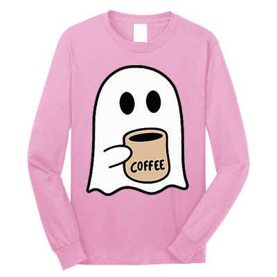 Ghost Drinking Coffee Funny Halloween Costume Long Sleeve Shirt