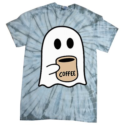 Ghost Drinking Coffee Funny Halloween Costume Tie-Dye T-Shirt