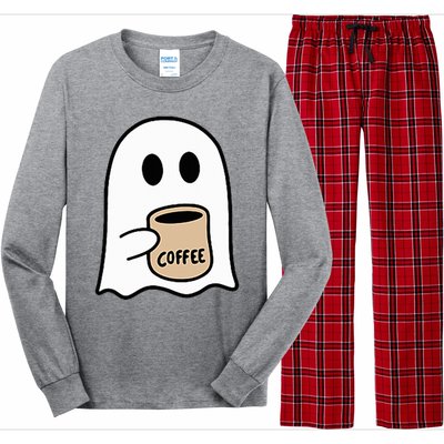 Ghost Drinking Coffee Funny Halloween Costume Long Sleeve Pajama Set