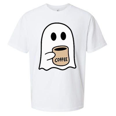 Ghost Drinking Coffee Funny Halloween Costume Sueded Cloud Jersey T-Shirt