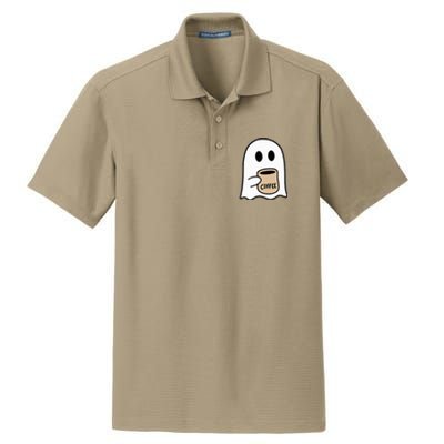 Ghost Drinking Coffee Funny Halloween Costume Dry Zone Grid Polo