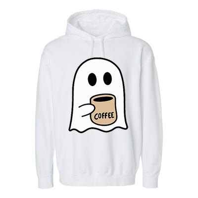 Ghost Drinking Coffee Funny Halloween Costume Garment-Dyed Fleece Hoodie