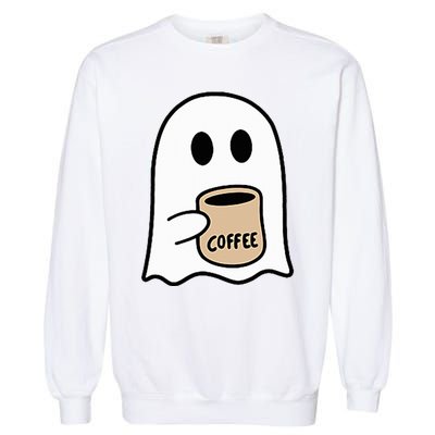 Ghost Drinking Coffee Funny Halloween Costume Garment-Dyed Sweatshirt