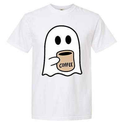 Ghost Drinking Coffee Funny Halloween Costume Garment-Dyed Heavyweight T-Shirt