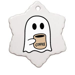 Ghost Drinking Coffee Funny Halloween Costume Ceramic Star Ornament