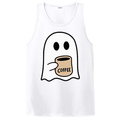 Ghost Drinking Coffee Funny Halloween Costume PosiCharge Competitor Tank