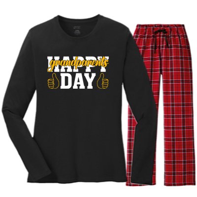 Grandparents Day Celebration Print Women's Long Sleeve Flannel Pajama Set 