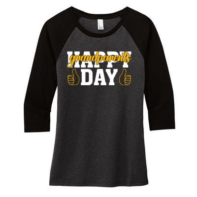 Grandparents Day Celebration Print Women's Tri-Blend 3/4-Sleeve Raglan Shirt