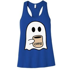 Ghost Drinking Coffee Funny Halloween Costume Coffee Lover Women's Racerback Tank