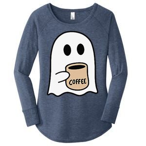 Ghost Drinking Coffee Funny Halloween Costume Coffee Lover Women's Perfect Tri Tunic Long Sleeve Shirt