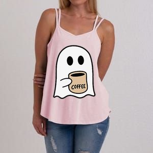 Ghost Drinking Coffee Funny Halloween Costume Coffee Lover Women's Strappy Tank