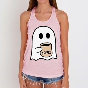 Ghost Drinking Coffee Funny Halloween Costume Coffee Lover Women's Knotted Racerback Tank