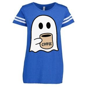 Ghost Drinking Coffee Funny Halloween Costume Coffee Lover Enza Ladies Jersey Football T-Shirt