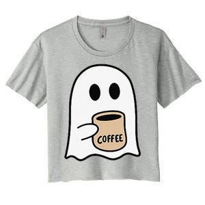 Ghost Drinking Coffee Funny Halloween Costume Coffee Lover Women's Crop Top Tee