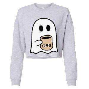 Ghost Drinking Coffee Funny Halloween Costume Coffee Lover Cropped Pullover Crew