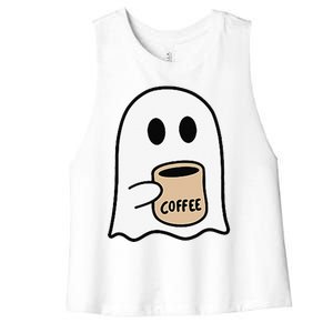 Ghost Drinking Coffee Funny Halloween Costume Coffee Lover Women's Racerback Cropped Tank