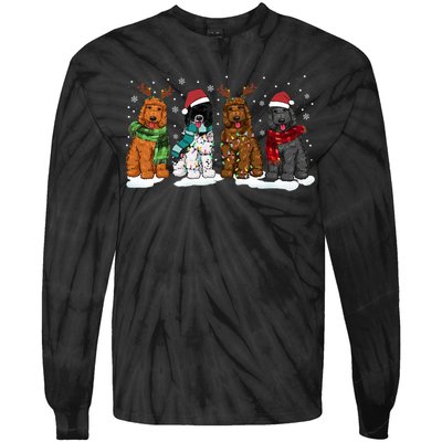 Goldendoodle Dogs Christmas Lights Golden Doodle Dog Xmas Pj Tie-Dye Long Sleeve Shirt